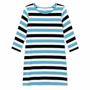 Tyler Boe Striped Dress Size Medium Blue Black White Stretch Shift Dress